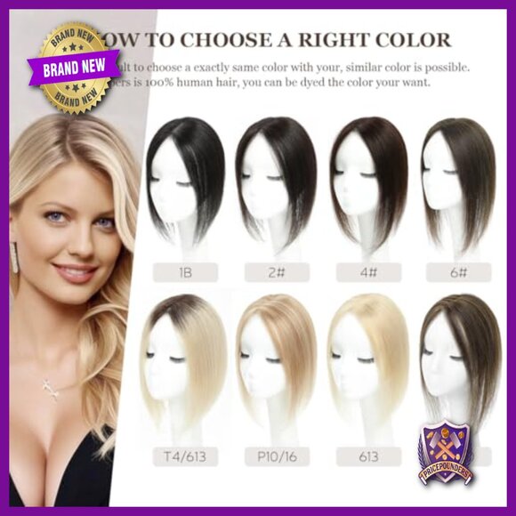 12 Inch Human Hair Topper for Thinning Hair, Lace Base No Bangs
